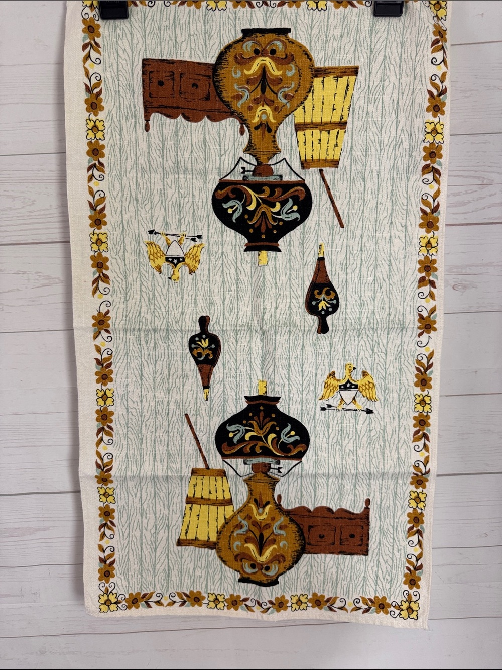 Vintage MCM Persian Prints Old Homestead Linen Kitchen Tea Towel